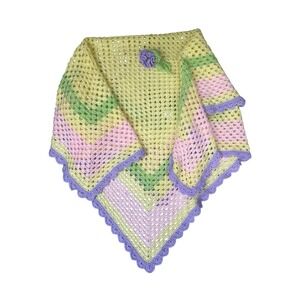 Handmade Crocheted Granny Square‎ 45" Yellow Purple Baby Blanket Afghan Throw